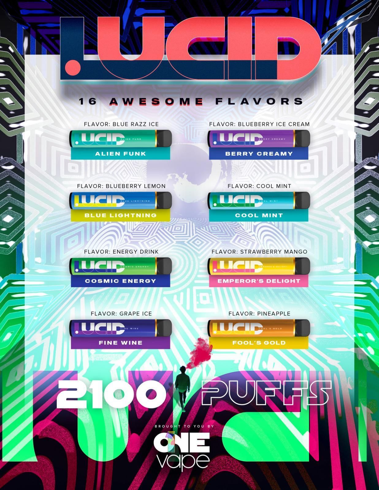 LUCIDX1DISPOSABLEONEVAPEVAPESATL LUCID X1 BY ONE VAPE 2100 PUFFS DISPOSABLE - Image 1